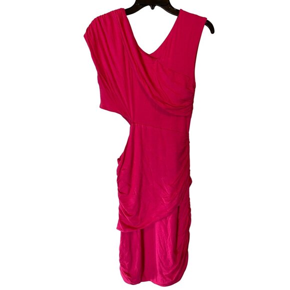 Bebe Dress Bodycon Side Cut Out at Waist Pink Draped Ruched Sleeveless Medium - Picture 4 of 12